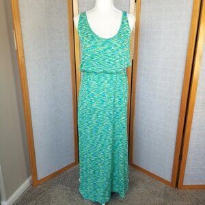 GAP Drop Waist Maxi Dress Stretch Knit Size XL Green Blue